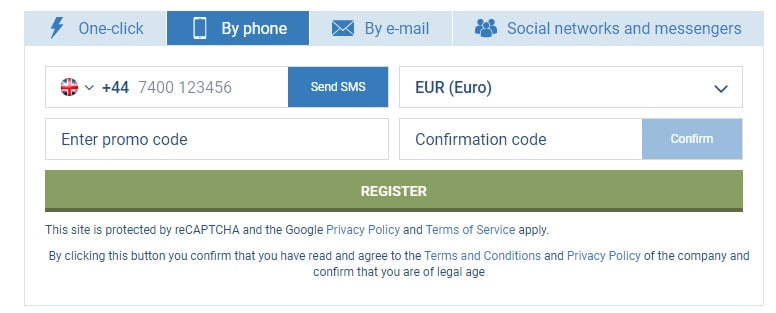1xbet registration by phone number
