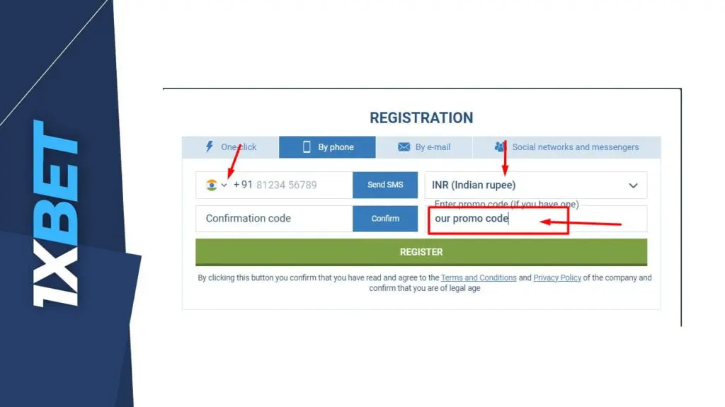 Register 1xBet Via Phone Number
