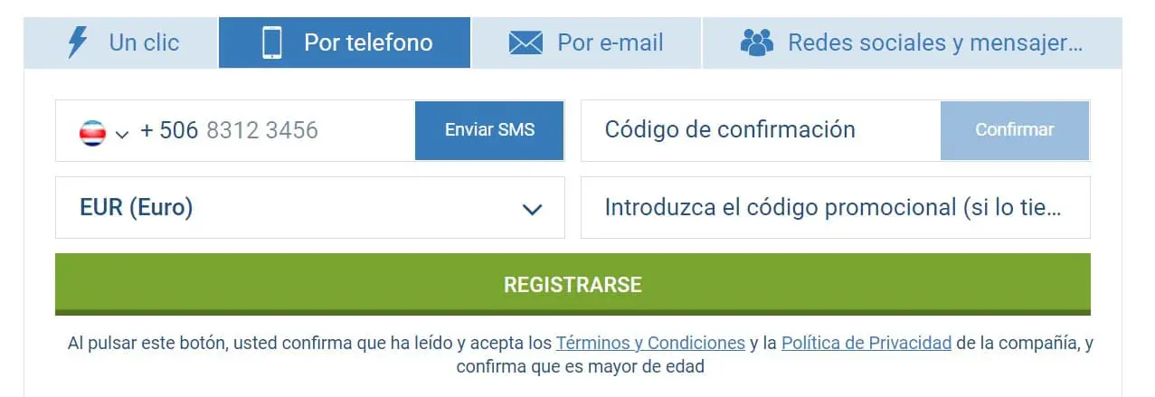 Registro en 1xBet - 1xbet login