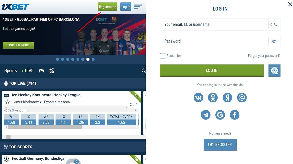 1xbet login mobile