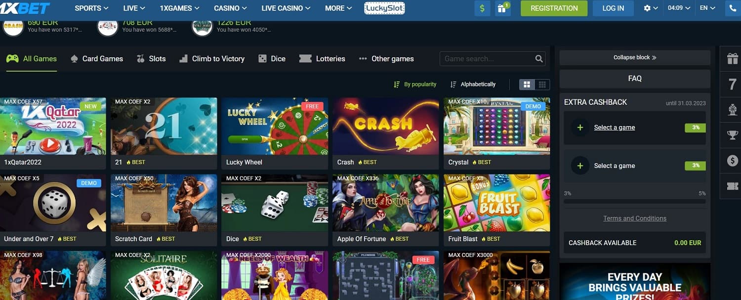 1xbet casino games