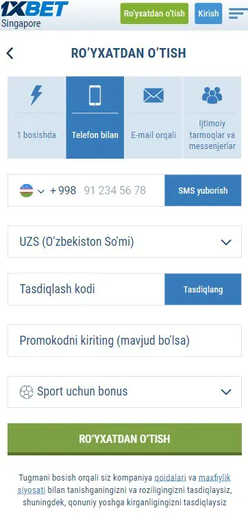 1xbet registratsiya uz